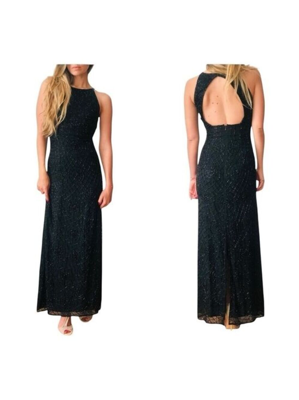 Sean Collection Vintage Beaded Elegant Black Evening Gown‎ Women’s Size Small